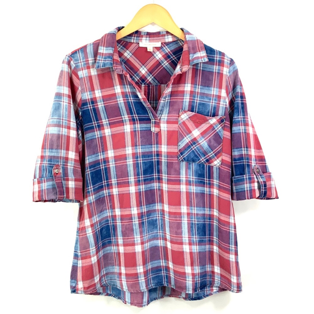 SKIES ARE BLUE Long Sleeve Plaid Popover Shirt Size Medium Top A20